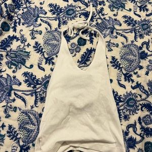 White Open Back Halter Tank Top